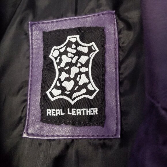 Real 100% Genuine Leather Peplum Long Sleeves Asymmetric Jacket M Purple - Picture 10 of 16
